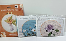 Lot of 3 Embroidery Kits, Daisys, Pampas Grass, Lilacs . Original Packages