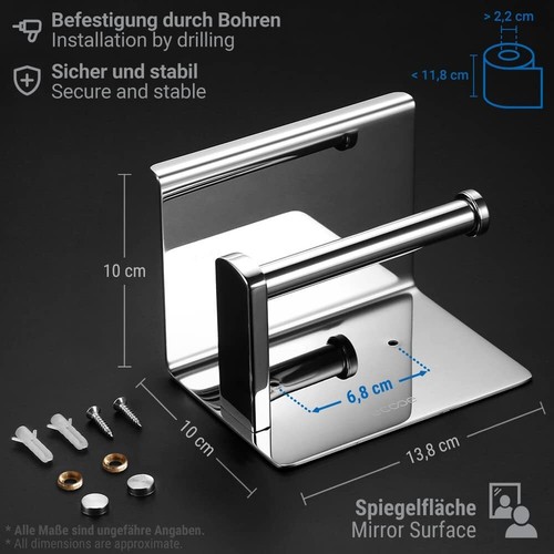 Toilet Paper Roll Holder with Phone Shelf Stainless Steel Tissue Rack Wall Mount - Picture 5 of 8