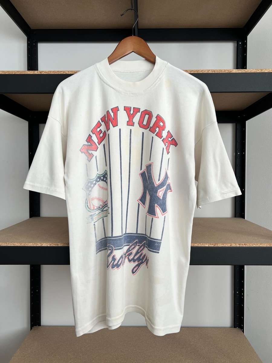 Vintage 90s New York Yankees MLB Brooklyn White T-shirt Sz L | eBay
