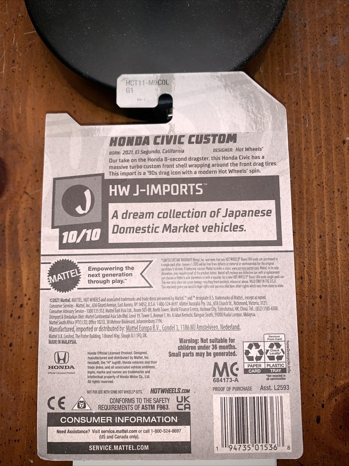 Hot Wheels Honda Civic Custom Bleu #204/250 - HW J-Imports 2022 Boîte Fermée