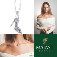 16 Rhodium Plated Necklace W/ Stiletto Shoe & Pink Rose Crystals By Matashi on sale 16 Rhodium Plated Necklace W/ Stiletto Shoe & Pink Rose Crystals By Matashi on sale