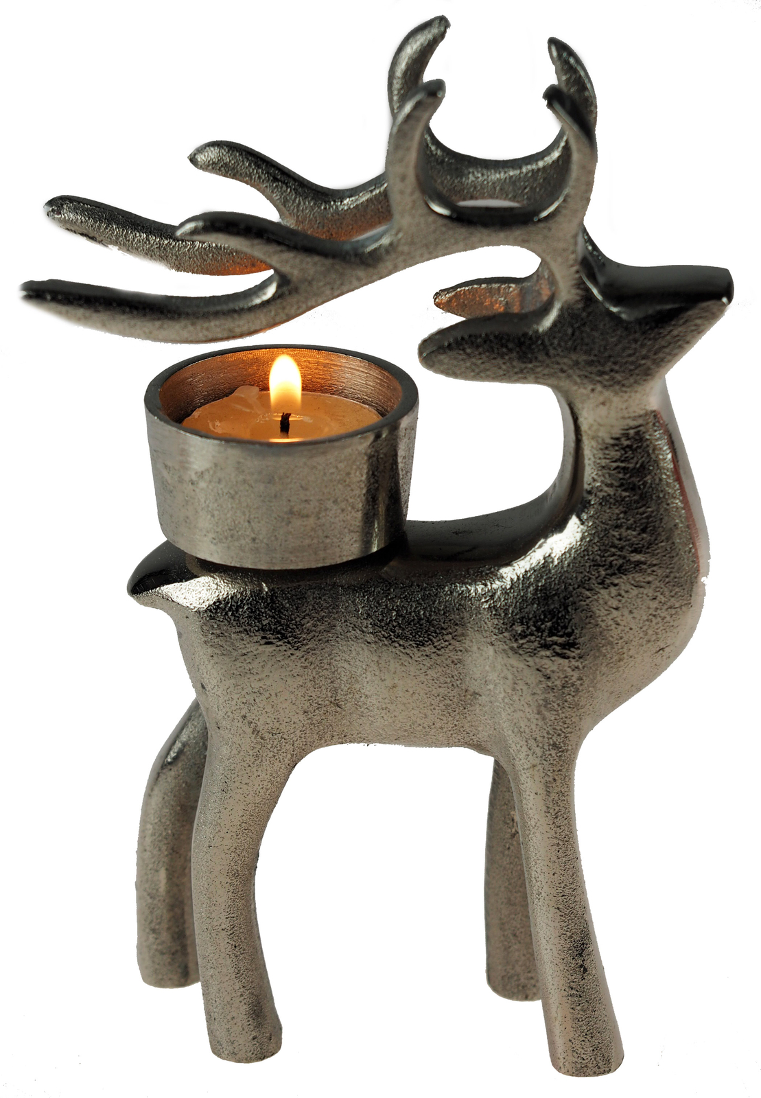 Silver Standing Christmas Reindeer Tea Light Candle Holder Ornament