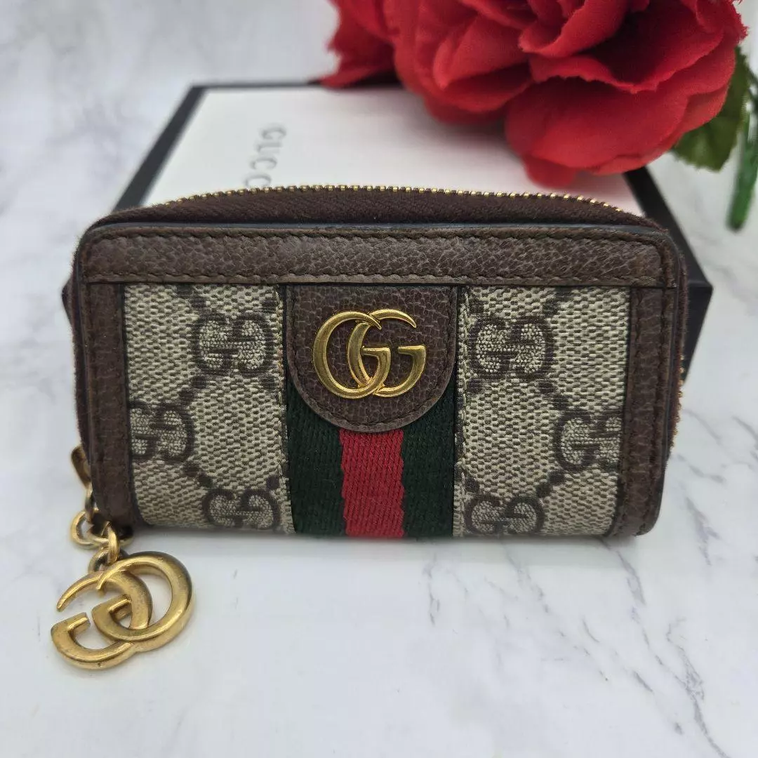Authentique étui à clés GUCCI Ophidia GG Supreme toile toile beige marron d'occasion JPN