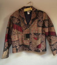 Coldwater Creek Women Silk Blend Art-To-Wear Embroidered Patchwork Jacket Medium