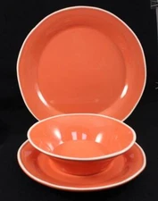 Vietri Chroma Coral Set of Dinner Plate Salad Plate and Soup Cereal Bowl
