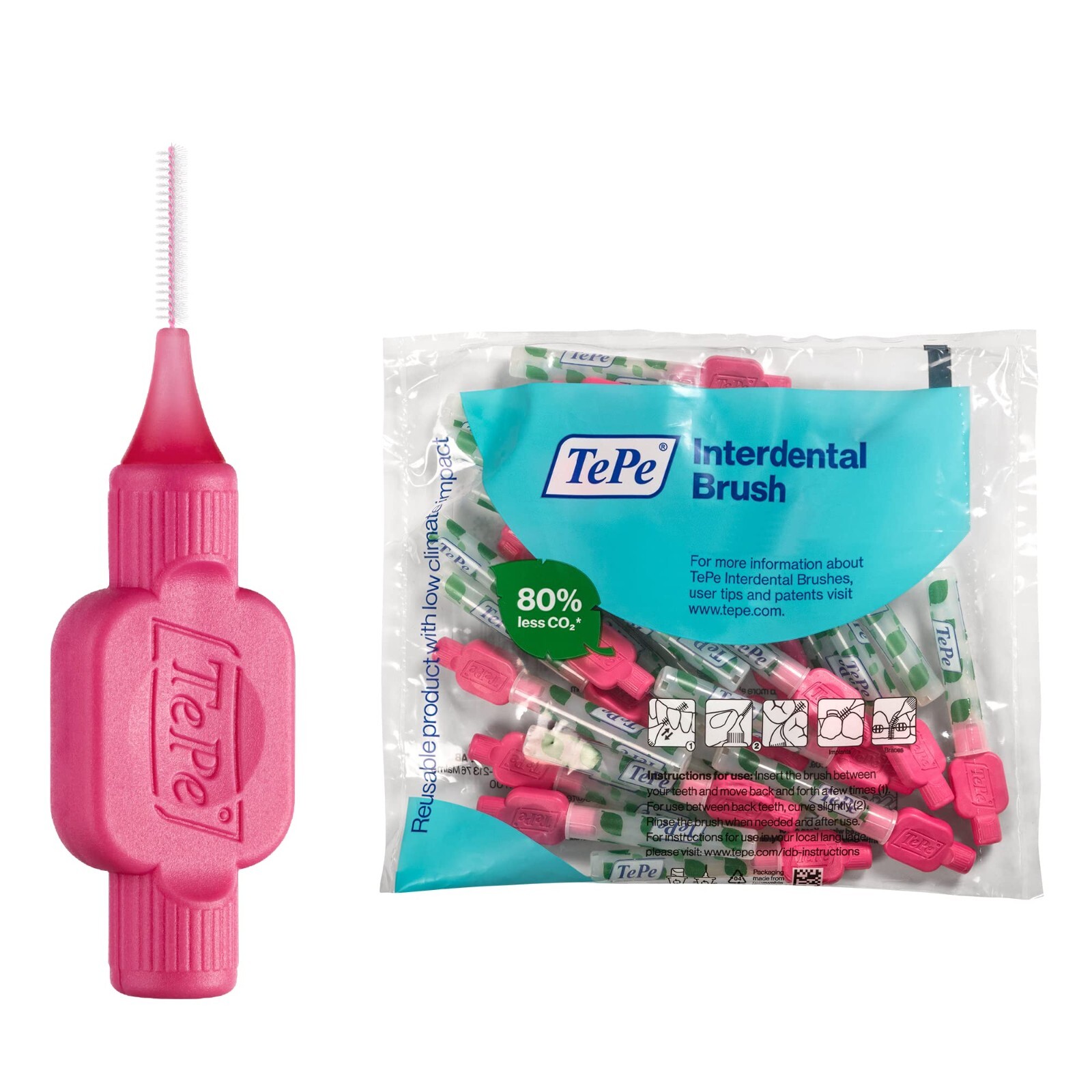 TePe Pink 0.4mm Interdental Brush - Pack of 25 Brushes