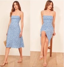 Reformation Blue/White Floral Tie Shoulder Midi Dress Womens Sz Small
