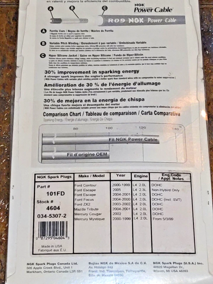 NGK Power Cable for Ford Escape Focus Contour ZX2 Merc Cougar Mystique Mazda Etc - Image 4 of 4