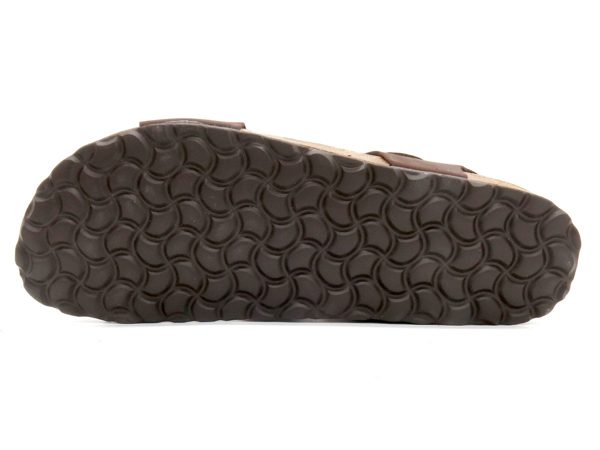 Herren Pantoletten Leder Riemchen Sandalen Mit Fußbett Kork Sohle Braun 39-47