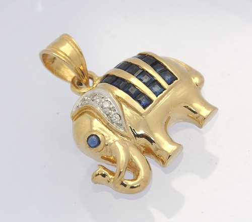 ♦ Elefant Hals Ketten Anhänger 18 kt 18k 750 er Gelb Gold mit Saphiren Diamanten - Bild 8 von 11