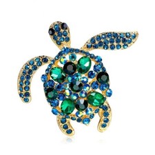Green Rhinestone Sea Turtle Animal Brooch Pins Jewelry Gift