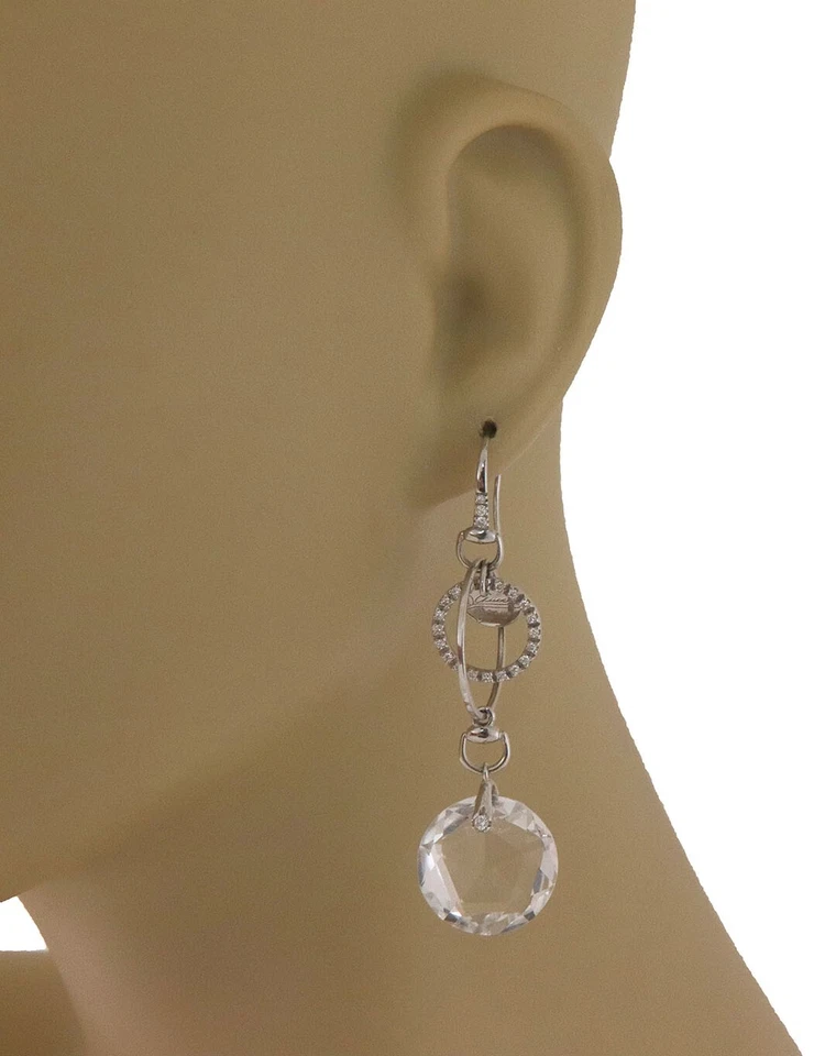 Gucci Diamond Gold Earrings 18k White Horsebit Hoop Dangle Style - Image 2 of 4