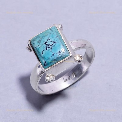 Natural Turquoise Stackable Engagement New Ring Jewelry Sterling Silver US 3.75