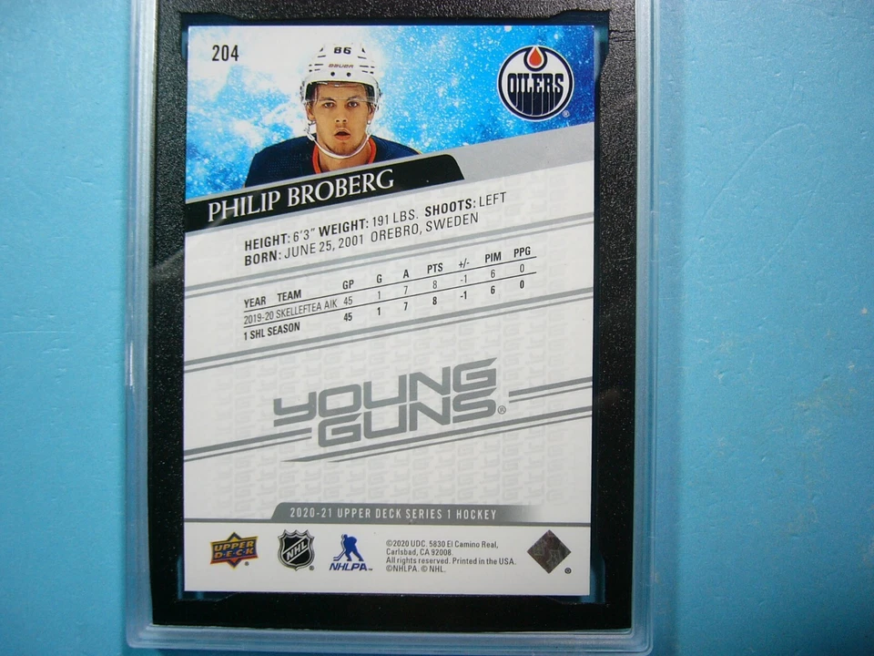 2020/21 UPPER DECK UD YOUNG GUNS HOCKEY CARD #204 PHILIP BROBERG ROOKIE KSA 10 - Image 4 of 4