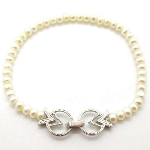Perlen-Armband mit Verschluss aus 925 Sterling Silver Pearl Bracelet Vintage - Bild 2 von 7