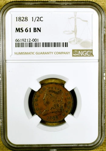 1828 NGC MS61 BN Half Cent - 13 Stars