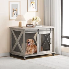 Farmhouse Dog Cage Crate Furniture Sliding Barn Door Farmhouse Wooden Dog Kennel