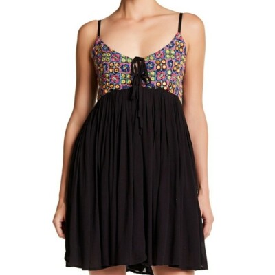 retrofete lark embroidered dress Aruba Satin Embroidered Cami Top | Black | Womens main image 0