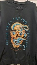 Sullen Sweatshirt L Black Go With The Flow Skull Tattoo Pre-Owned