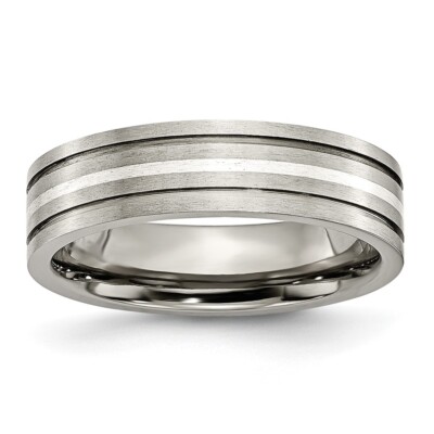 Stechbeitel Titan gebürstet mit 925 Sterling Silber Inlay 6 mm gerilltes Band S:7