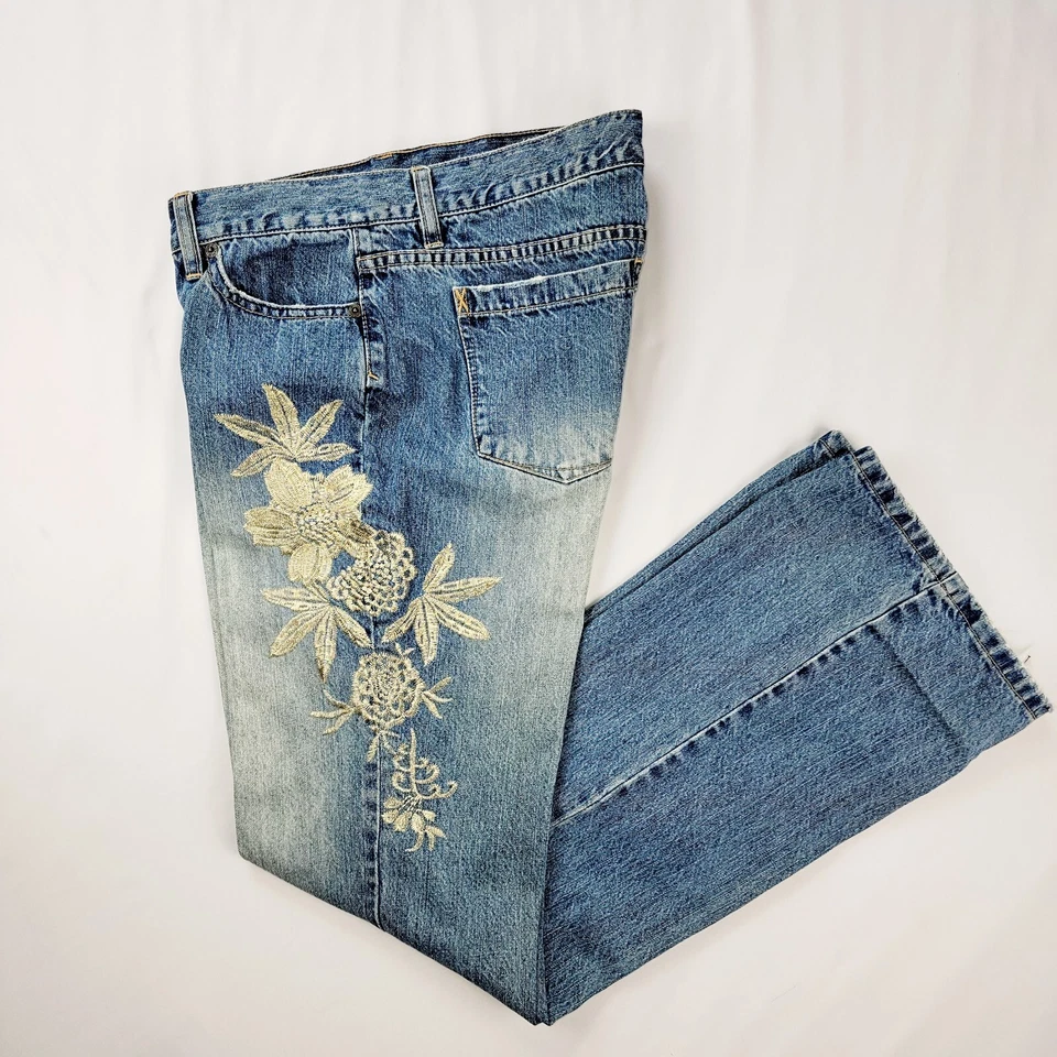 Jeans de tiro bajo Stamp 10 rectos bordados florales talla 10 Western Denim Foto 2 de 4