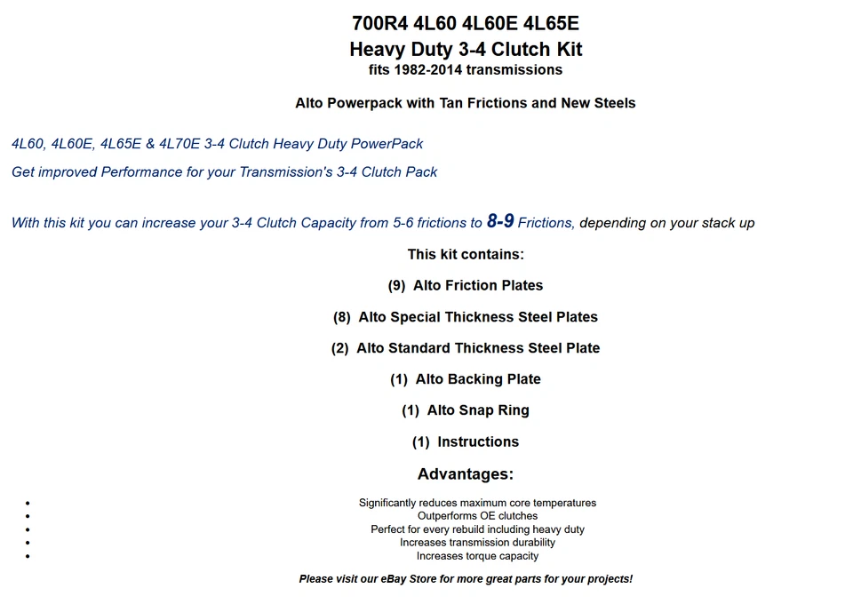 700R4 4L60E 4L65E Heavy Duty 3-4 Embragues Paquete Alto OEI OE Mejora 1982-14 Foto 3 de 4
