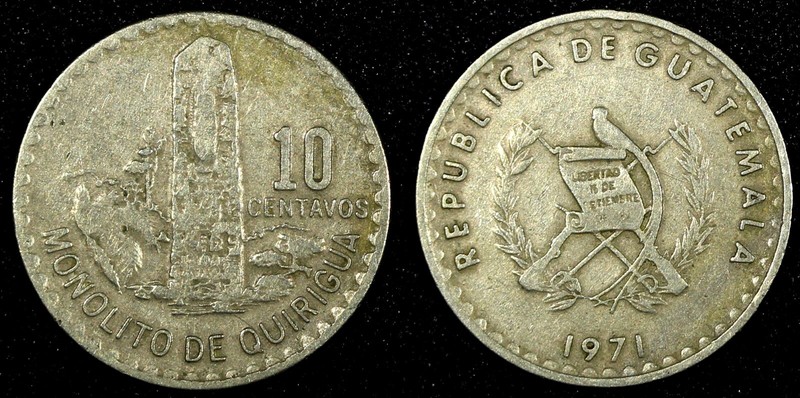 Guatemala Copper-Nickel 1971 10 Centavos VF KM# 271.2 (24 632)