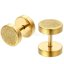 2PCS Mesh Barbell Dumbbell Stud Earrings Men Women Stainless Steel Piercing Stud