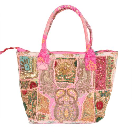 Shoulder Bag Pink Color Tote Bag Shopping Bag Gypsy Indian Beaded Work Hobo Bag - Picture 1 of 4