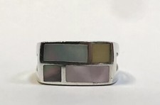 UNISEX STERLING SILVER VIBRANT ABALONE SHELL  MOTHER OF PEARL INLAY RING SIZE 7