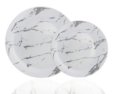 60 Pack Disposable Dinnerware Combo - Marble Design Plastic Plates Set Includ...