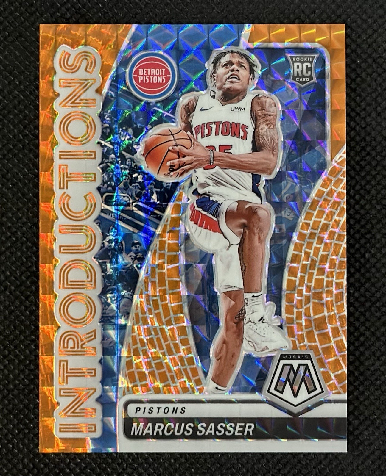 Marcus Sasser 2023-24 Panini Mosaic Introductions Orange Prizm RC /49 #4 PISTONS