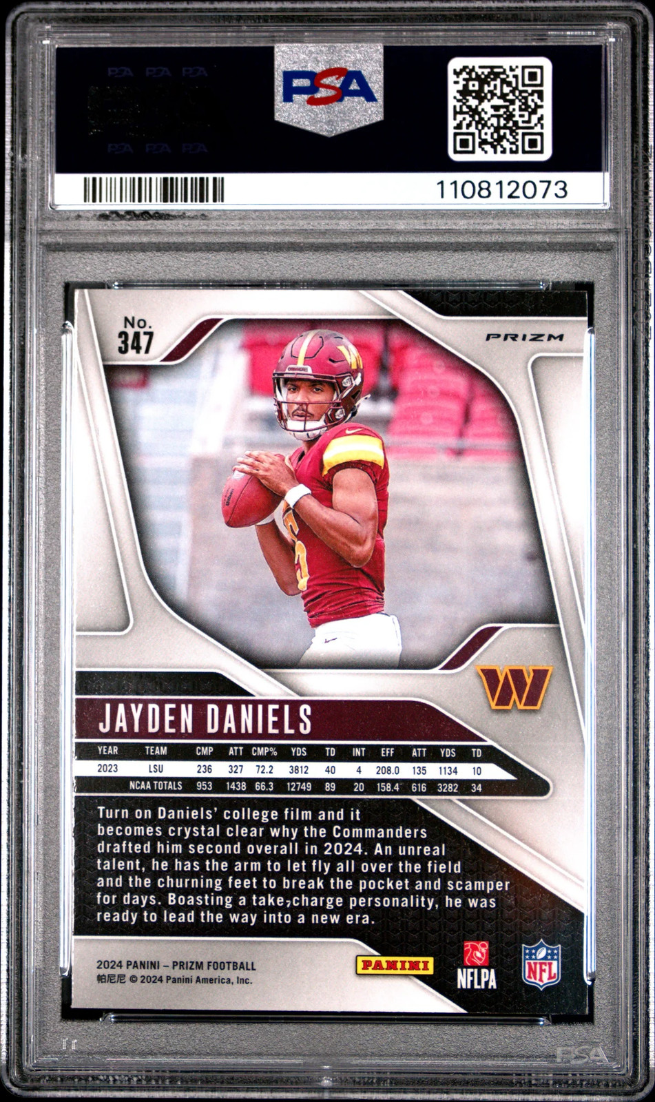 Jayden Daniels 2024 Panini Prizm Pink #347 PSA 10 view 2