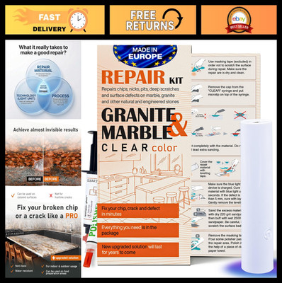 Granite Countertop Repair Kit - Clear Color + Polisher for Marble, Quartz, Tile