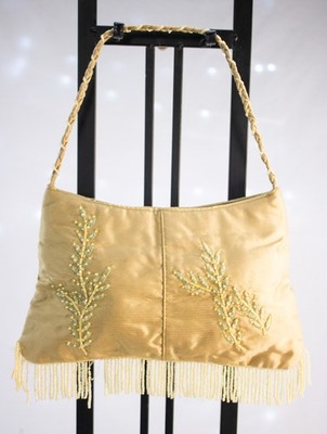Sue Wong Nocturne Gold Beaded Fringe Shoulder Bag Y2K Evening Purse Champagne