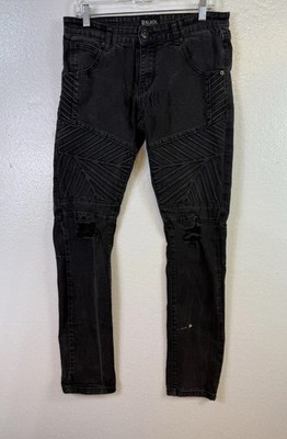 CJ Black Premium Skinny Flex Jeans Mens 30x32 Black Denim Distressed Holes Ribed