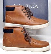 Nautica Youth Boys Size 5 Breakwater High Top Faux Leather Boot Casual Brown