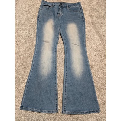 Women's Blue Jeans Light Wash Flare Size L 32x30.5 Bootcut Denim Fade BESTWIND