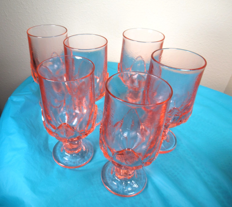 6  Vintage Tiffin Franciscan Pink Lotus Cabaret Iced Tea Goblets 6 5/8"