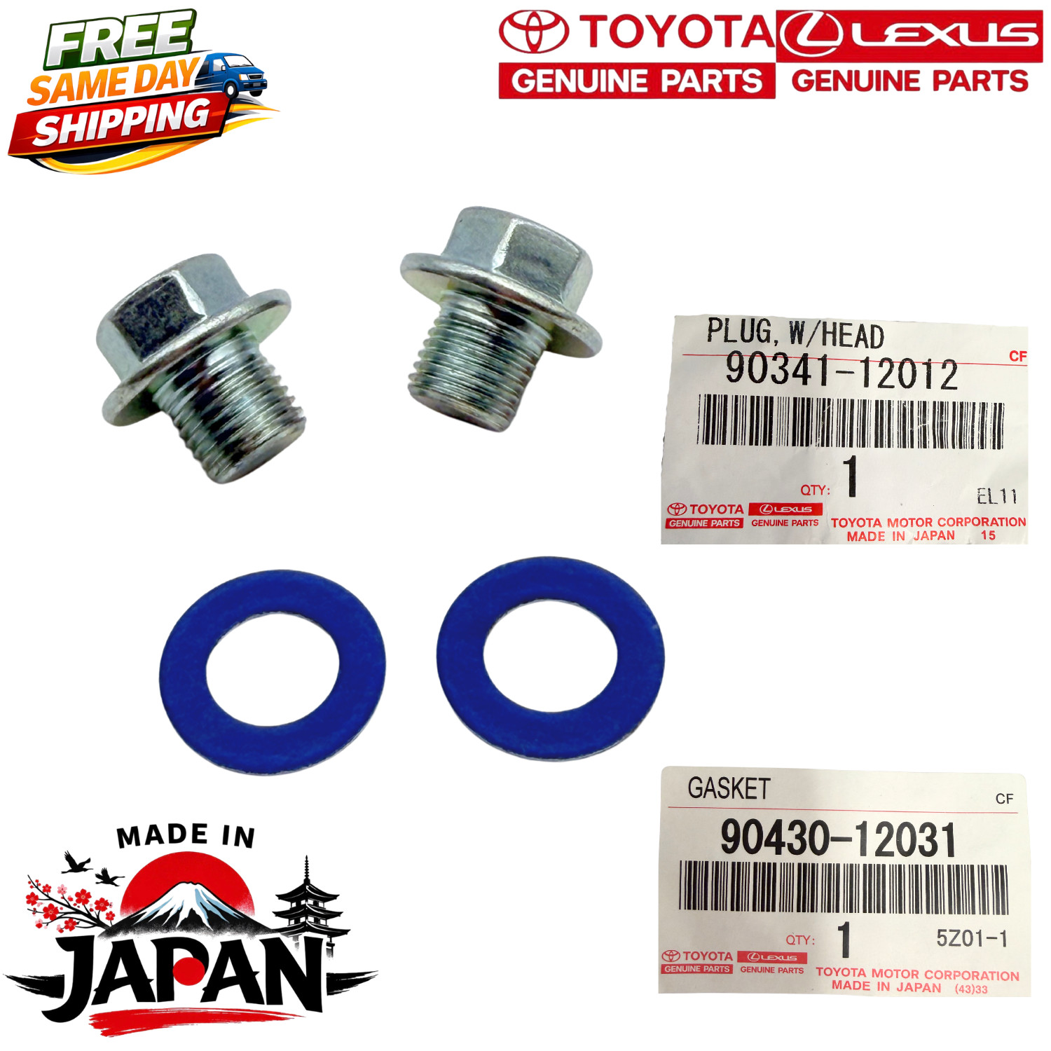 Drain Plug 90341-12012 + Gasket 90430-12031 Genuine Oem
