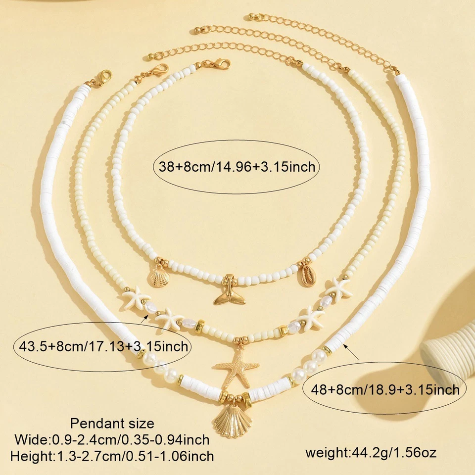 Collar colgante de aleación de cola de pez estrella de mar concha de tres capas de perlas semilla Foto 2 de 4