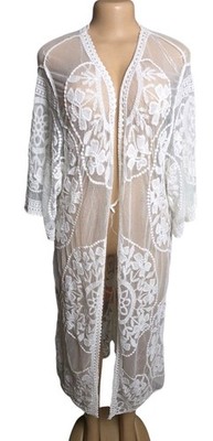 Set Of 2 Lace Duster Cover Up Cardigan Women XL, OS Cream Floral Boho Sheer