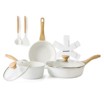 #ad Sensarte Ceramic Nonstick Cookware Set 10 Pieces Induction Compatible White $27.00