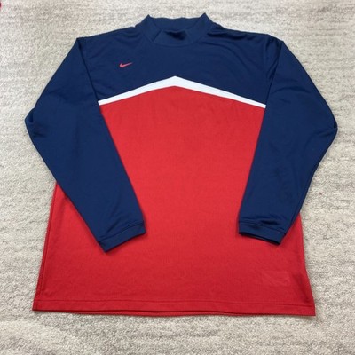 VTG Nike Golf Mock Neck Shirt XL Red Blue Performance Tiger Swoosh Wood Preppy