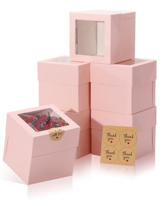 10 PCS 6x6x6 Inch Mini Cake Box Pink Square Bakery Window Container Cupcake
