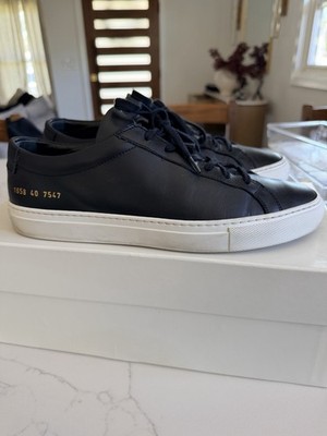 Common Projects Achilles Low Men s Black Leather White Sole Lace-Up EU 40 US 7
