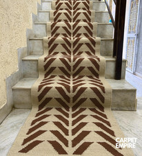 Wool Stair Runner Rug Stripe Chevron Handwoven Cream Brown Grand millennial Rug