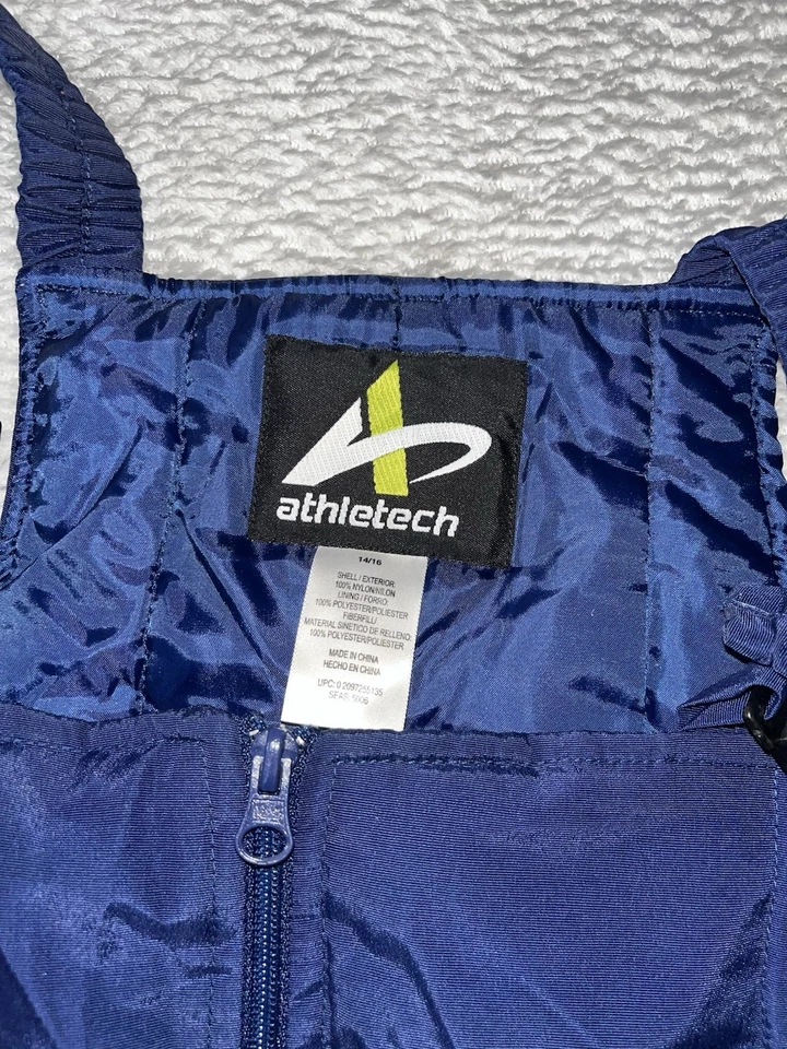 Athletech 蓝色滑雪围兜整体青少年大号 14/16 防水绝缘 — 第 2/3 张图片