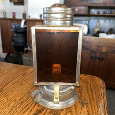 Antique Tin Photography Dark Room Oil Kerosene Lantern Lamp Wick W/ Amber Glass