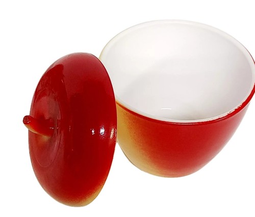 Vintage Hazel Atlas Milk Glass Apple Jam Jelly Stash Jar Red Yellow Ombré - Bild 2 von 3